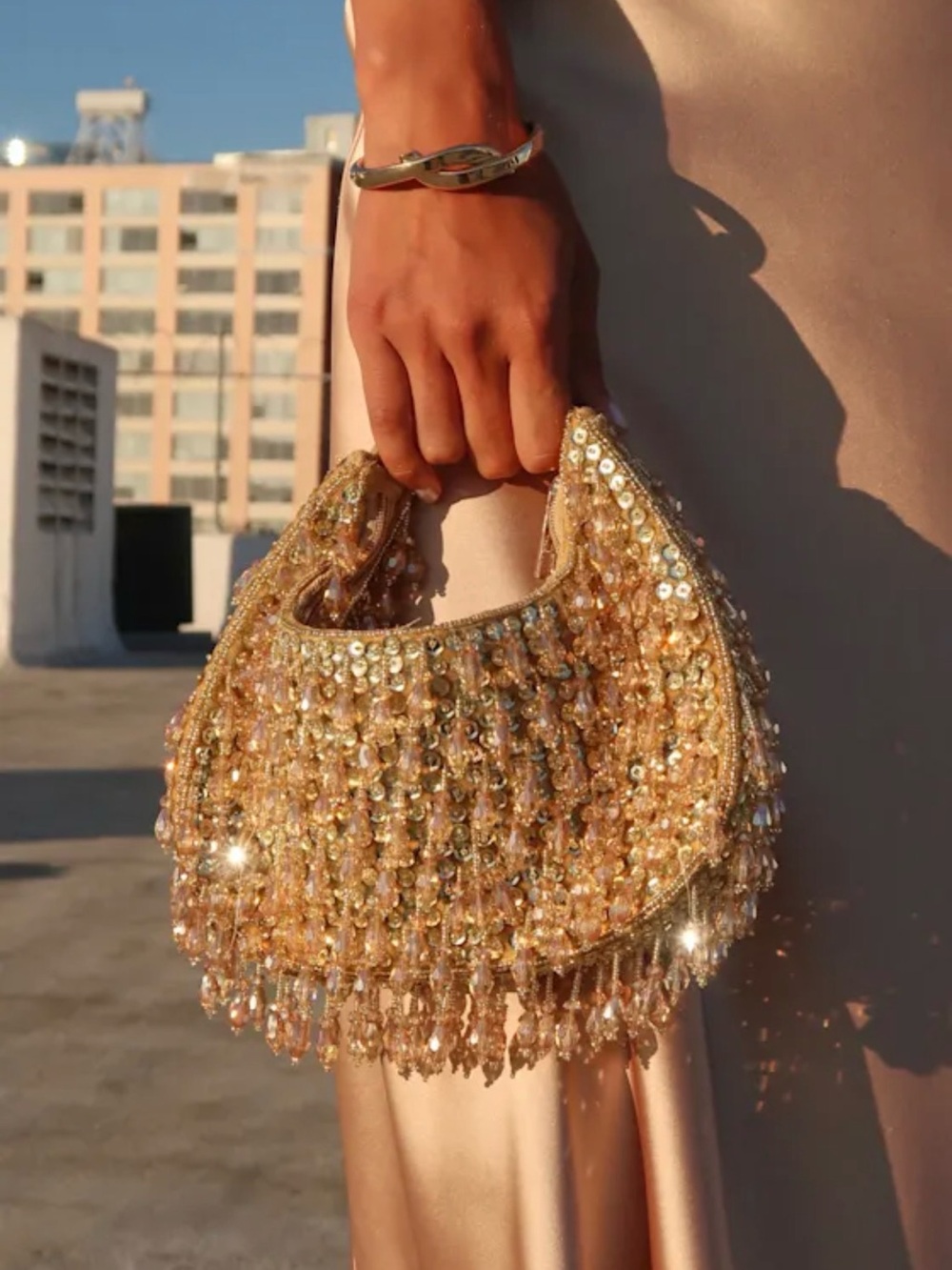 Lulus Sparkling Agenda Gold Beaded Clutch